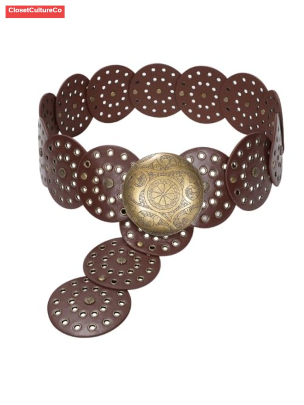 Western Faux Suede Leather Belt Wide Hollow Disc Metal Buckle